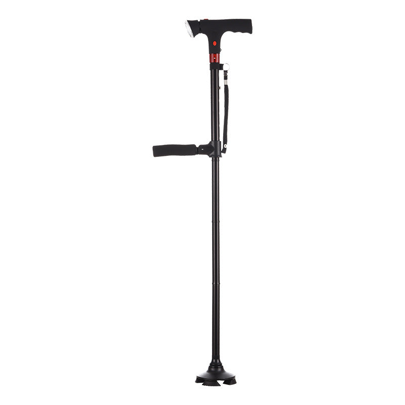 Aluminum alloy with alarm double handle elderly crutch telescopic foldable rotating with LED light four-legged crutch