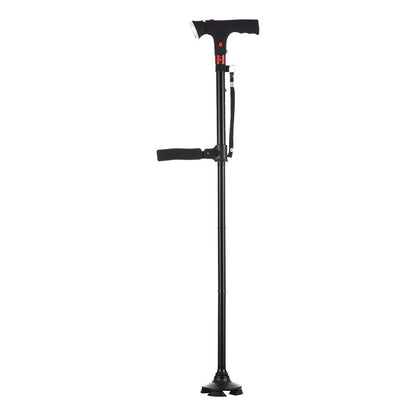 Aluminum alloy with alarm double handle elderly crutch telescopic foldable rotating with LED light four-legged crutch