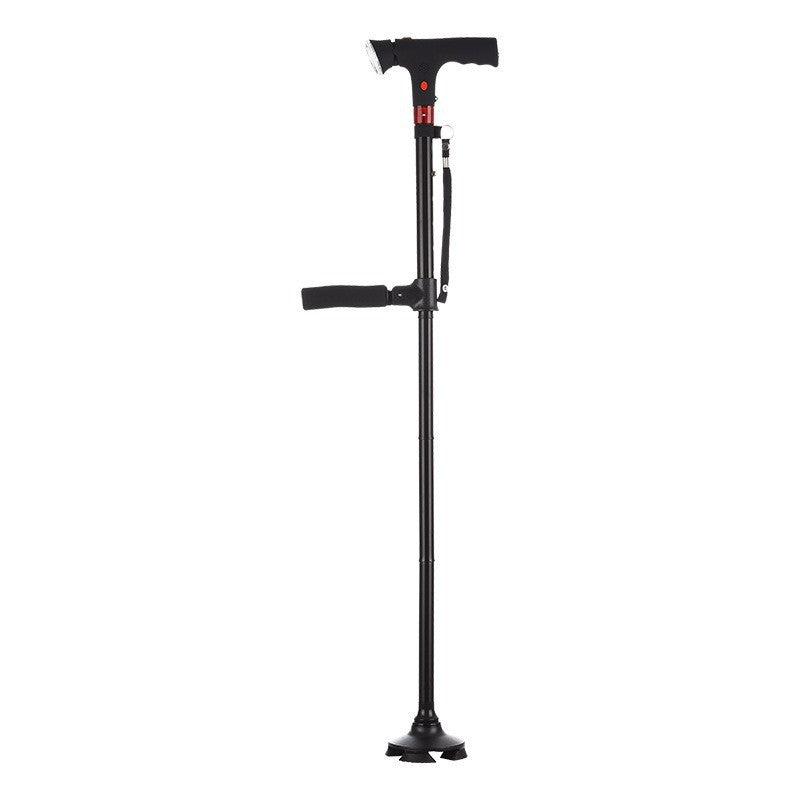 Aluminum alloy with alarm double handle elderly crutch telescopic foldable rotating with LED light four-legged crutch