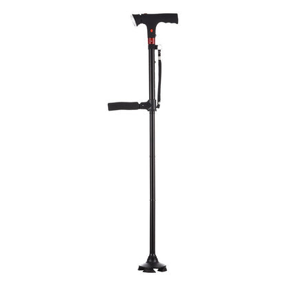 Aluminum alloy with alarm double handle elderly crutch telescopic foldable rotating with LED light four-legged crutch
