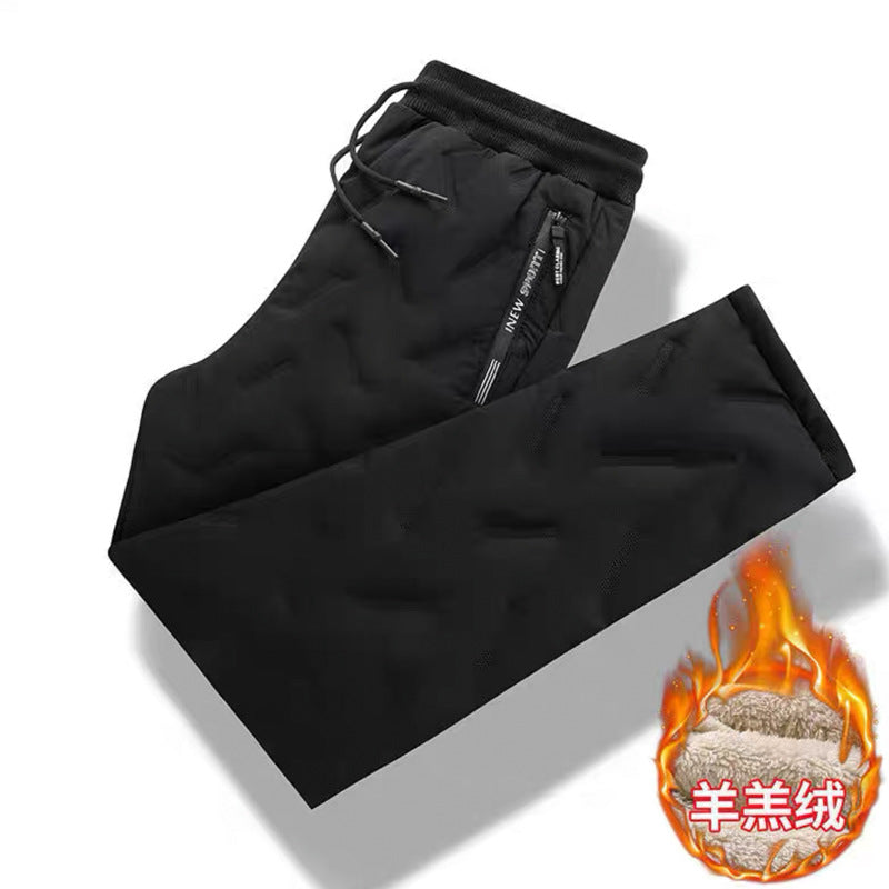 Sheep down down cotton pants for men's winter outerwear plus velvet thickened casual pants for men's winter snow windproof warm pants