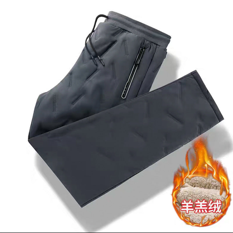 Sheep down down cotton pants for men's winter outerwear plus velvet thickened casual pants for men's winter snow windproof warm pants
