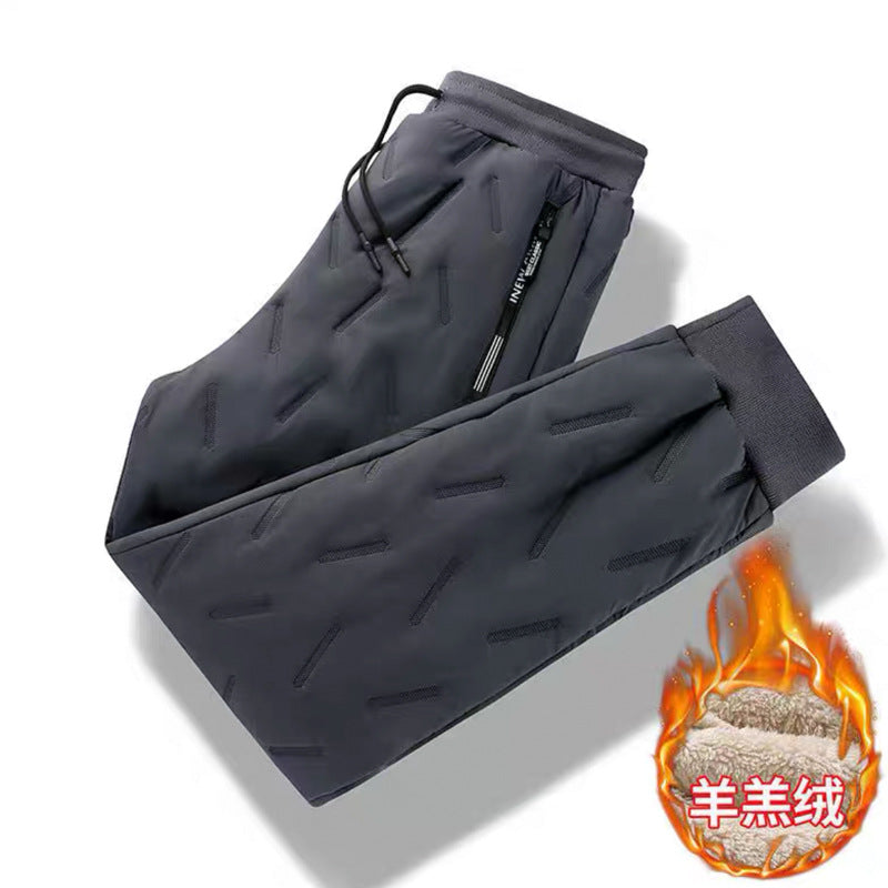 Sheep down down cotton pants for men's winter outerwear plus velvet thickened casual pants for men's winter snow windproof warm pants